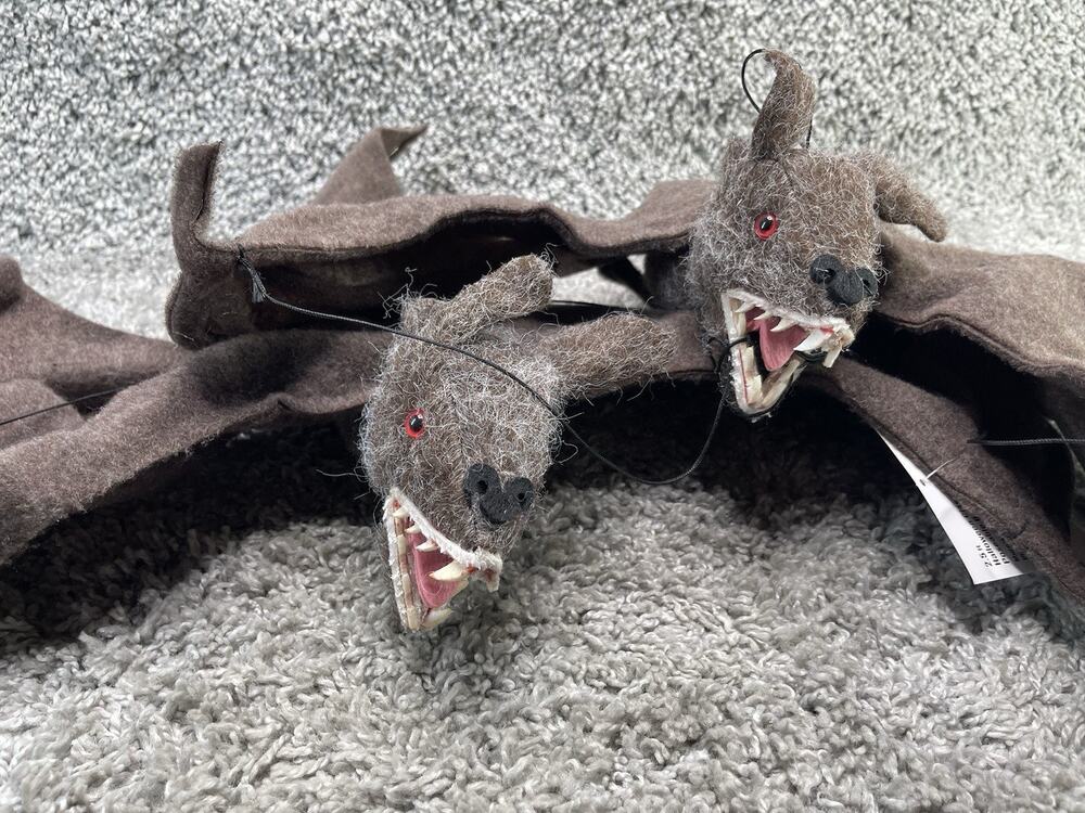2.5 Ft Poseable Halloween Bat Spooky Hanging Decoration Brown with Fangs 2pk New